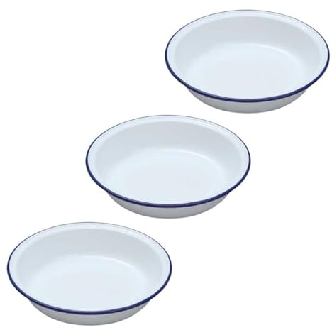 Falcon Enamel Shabby Chic Vintage Style Pie Dish - White with Blue Rim - Set of 3 (Round - 3 x 14cm)