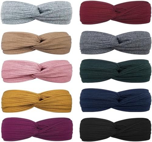 DRESHOW 10 Stück Damen Boho Stirnband Kopfband Haarband Gedruckt Stirnbänder Knoten Verdrehtes Elastische Kopf Wickeln Niedlich Haarschmuck für Mädchen