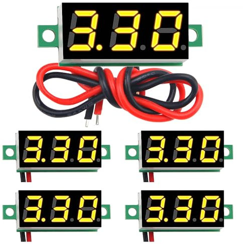 YIXISI 5 PCS DC 2.4-30V Gauge Tester 0.28, 2 Wires Mini Digital LED Voltmeter Display with Reverse Polarity Protection and Accurate Pressure Measurement Voltage Tester (Yellow)