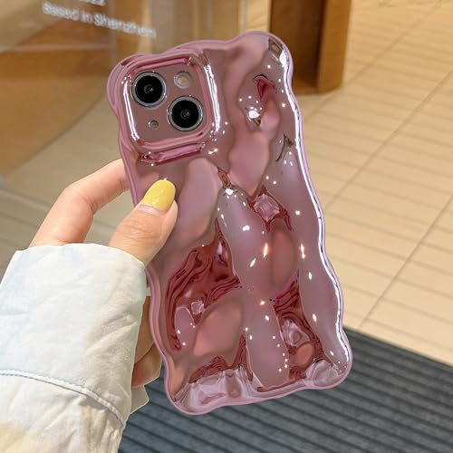 XIZYO Case for iPhone 14 6.1 Inch, Cute Solid Color Curly Wave Shape Soft TPU Bumper Phone Case, for Women Girls Aesthetic Design Silicone Slim Shockproof Phone Cover, Pink