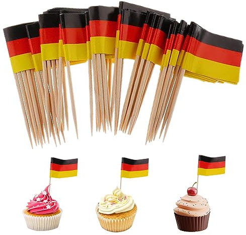 Flagg Zahnstocher, 100 Stück Mini Deutschland Flaggen für Sandwich Food Cupcake Toppers für 4. Juli Independence Day Party Bar Decor International und ethnische Veranstaltungen, Deutschland