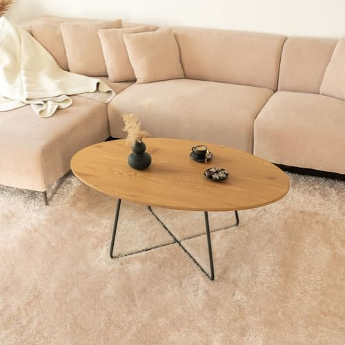 Home Deluxe - Couchtisch Oval NOVARIS 110 x 66 x 47 cm - Oiled Oak|Sofatisch, Wohnzimmertisch, Wohnzimmer