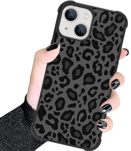 UZEUZA Case Compatible with iPhone 13 6.1 inch, Black Leopard Colorful Heart Cute Elephant Design Tires Aesthetic Slim Cover Shockproof TPU Case for iPhone 13 (2021)