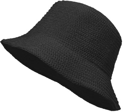 Eigso Womens schwarz Mesh Woven Sun Eimer Hut für Frau Mann Vintage Mode Unisex Baumwollmütze für das Wandern