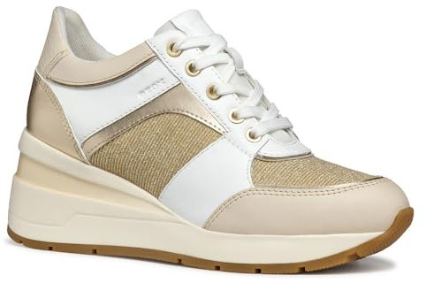 Geox Women's D ZOSMA A Sneaker, White/Lt Gold, 5 UK