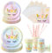 Aitsite Lot de 100 assiettes de fête licorne pour 20 invités - Vaisselle d'anniversaire licorne - Décoration de fête d'anniversaire pour enfant - Assiettes, gobelets, serviettes (coloré)