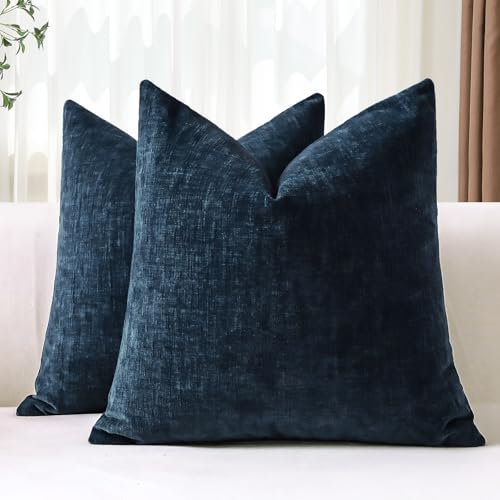 JOTOM 2er Set Chenille Kissenbezüge, Dekorative Weich Einfarbig Wurf Kissenbezug Moderne Kissenhüllen Sofakissen Dekokissen Zierkissenbezug für Wohnzimmer Schlafzimmer Deko (60x60cm, Marineblau)