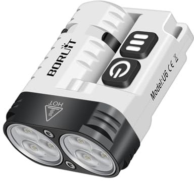 BORUIT U6 Linternas LED Alta Potencia 1600 Lumen, Recargable A/C-C Linterna con Clip Iman, IP68 Impermeable EDC Pequeña Mini Lanterna Para Camping Emergencia