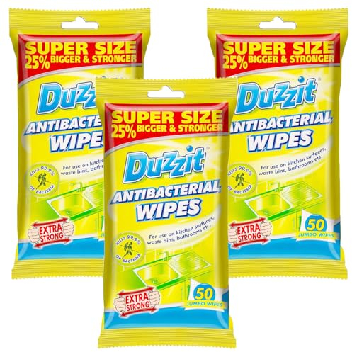 Duz_zit Anti Bacterial Wipes 50 Jumbo Sheets Pack of 3 Multipurpose Sterilising Wet Cloth Surface Cleaner Waste Bins Bathroom Kitchen with Welari Thank You Card | (3pack) (150wipes)
