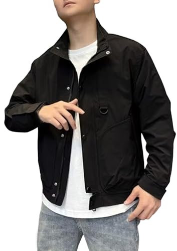 SRZYMJ Jacke Herren Übergangsjacke Sportlich Trenchcoat Herren Beige Herren Mäntel Fahrrad Regenjacke Kompressions-Shirts Für Herren Trenchcoat Herren Beige Schwarz Herren Longsleeve L