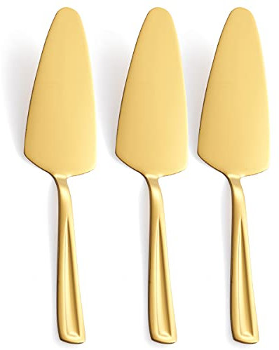 Gold Pie Cake Server Set, GoGeiLi 3-Piece Stainless Steel Pizza Pastry Server Set of 3, 9.3-inch Dessert Server Spatula, Dishwasher Safe