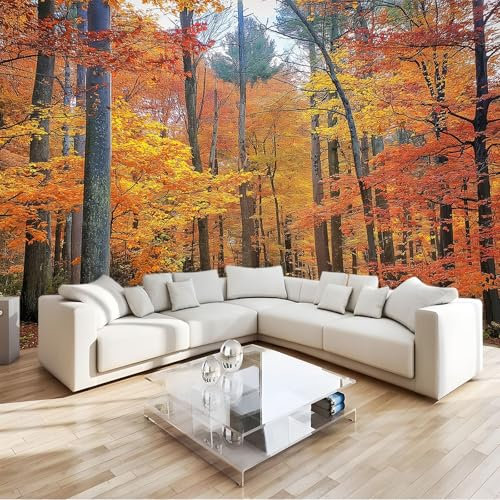 3D Papier Peint Forêt D'Automne Feuilles Papier Peint Panoramique Mural 350x256 cm Affiche Géante Décoration Pour Salon Chambre Chambre D'Enfant Décoration Murale
