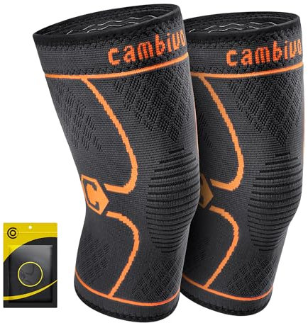 CAMBIVO 2 Pièces Genouillere Arthrose Genou, Genouillère Sport de Compression, Genouillere Ligamentaire Antidérapantes pour Musculation, Course, Volleyball, Basketball, Gym