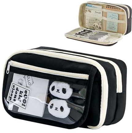 BSITSSS Noir Grande Trousse Scolaire, Pencil Case Zippé, Multifonctionnel Trousse Ecole, Trousse à Crayons Simple Mignon, Sac à Crayons École pour Filles Garçons Étudiants Collège