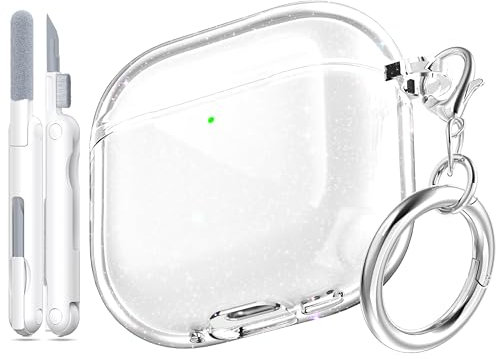MHYALUDO Custodia compatibile con AirPods 4 generazione 2024, antiurto, morbida TPU anti-ingiallimento, compatibile con AirPods 4 Custodia con kit di pulizia e graziosa fibbia rotonda,Glitter