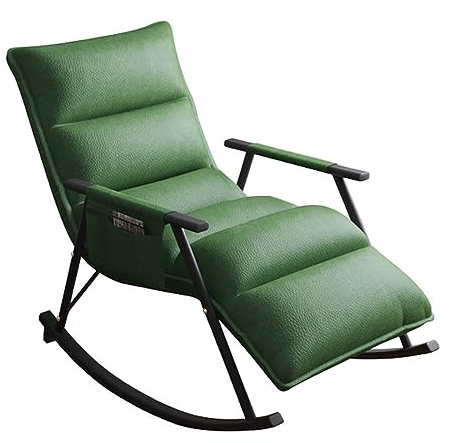 ZXFDMSWJ Leder-Relaxsessel mit Verstellbarer Rückenlehne und Fußstütze, ergonomischer Loungesessel, moderner Wohnzimmersessel mit Aufbewahrungstasche – Grün (schwarzer Rahmen)