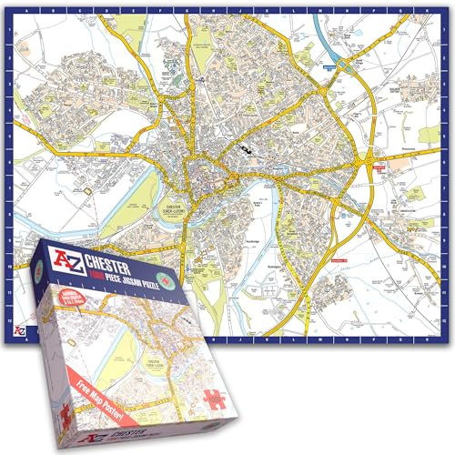 Great Britain A-Z Map of Chester 1000 Piece Jigsaw Puzzle – Exclusive Street Map – Includes Guide Print & City Index – Nostalgic Gift Mapping Fun for Adults