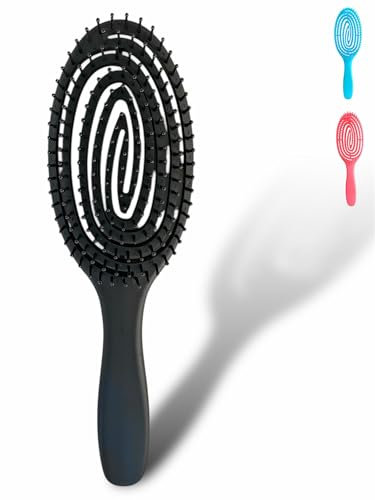 Haarbürste ohne Ziepen, Entwirrungsbürste mit Spiralfeder, Locken, nasse Haare, Damen, Herren und Kinder (Schwarz)
