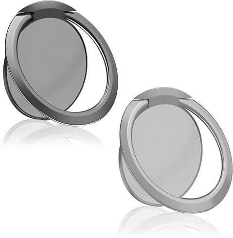2er-Set Handy-Ringhalter mit 360° Drehgelenk | Ultradünne 0,18cm Zinklegierung für alle Smartphones | Superstarker Klebstoff & Tischhalterung (Silber/Schwarz)