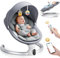 Bluetooth Elektrische Babyschaukel, Upgrade 5-Punkte Geschirr Elektrische Babywippe mit 5 Geschwindigkeiten 3 Timer und 10 Musik, Mobiler APP/Fernbedienung/IMD Panel-Steuerung Babywippen (Hellgrau)
