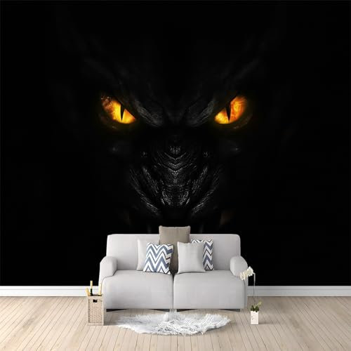 Schwarzer Drache Fototapete Vlies Tapete 250x175 cm Schwarz 3D Effekt Wandbild Vlies Wandtapete Moderne Wohnzimmer Mural Schlafzimmer Kinderzimmer TV Hintergrund