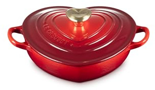 Le Creuset Cocotte tradicional de hierro fundido esmaltado, 1.25 cuartos de galón, perilla de corazón dorado claro cereza