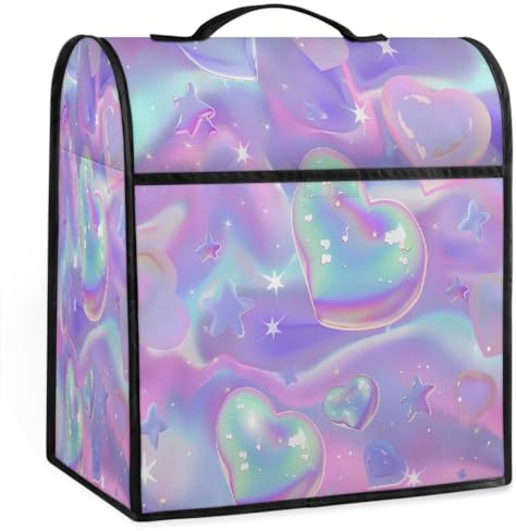 Mexpekil Iridescent Love Heart Stars Pattern Kitchen Stand Mixer Cover 5-8 Quart with Pockets Dust-Proof Food Coffee Maker Blender Appliance Covers
