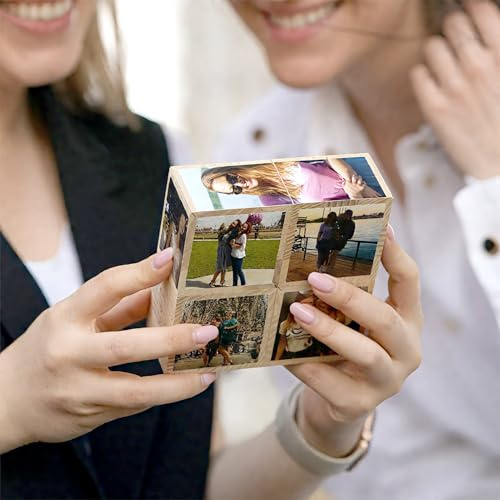 Drawelry Cube Personnalisé avec Photo 3D Rotatif Pliable Boîte Puzzle Cube avec 15 Images Albums Photo Cadre Cube Cadeau d'anniversaire de Noël pour Enfants Père Mère Petite Amie (15Photo-B)
