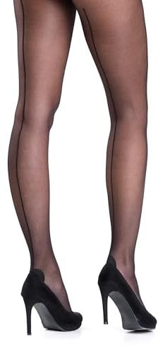 Lovehoney Back-Seam Black Tights for Women | Open Crotch with Floral Knicker Design | Retro Vintage Style Ladies Tights | 8-16