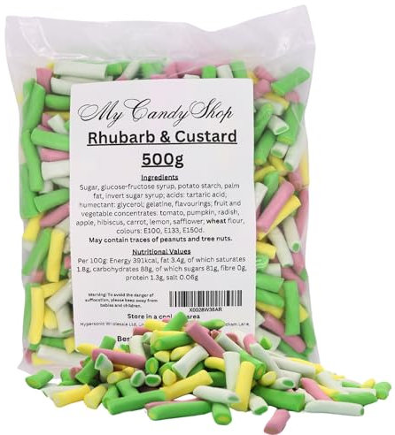 Rhubarb and Custard Sweets 500g - Rhubarb and Custard Pencil Sweets In Bulk Cheap with Classic Pudding Flavours - Perfect for Sharing, Parties, Get-togethers