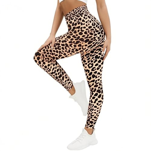 Voarge Leggings Damen High Waist Leggings Sport, atmungsaktiv Yogahose Sporthose für Yoga, Padel, Running, Leopard,S-M