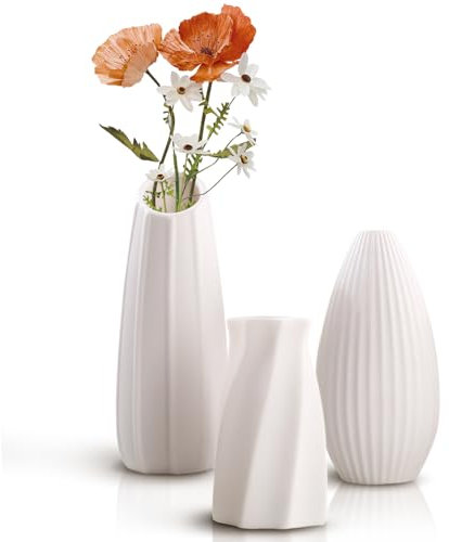 JNUYISW Keramik Vase, 3er Set Nordic Minimalismus Stil Vasen Deko für Pampasgras, Getrocknete, Frische Blumen Moderne Home Decor Keramik Blumenvasen für Haus Wohnzimmer Esstisch Büro Dekor