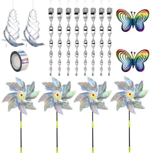 17 Stücke Vogelabwehr Windrad,Reflektierende Vogelschreck Set,Windspirale Vogelschreck,Taubenabwehr Windrad,Windspirale Vogelabwehr,Windspirale Vogelschreck zum Schutz von Gärten,Höfen,Obstgärten