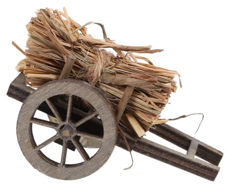 BESPORTBLE Miniature Straw Wheelbarrow Cottage Style Garden Decor for Dollhouse Fairy Garden Accessory Set