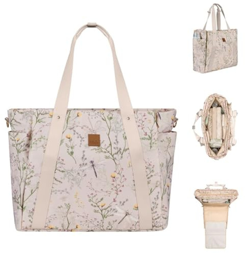 Kikkaboo Wickeltasche Florence Wickelunterlage, Reißverschluss, Flaschentaschen beige