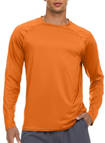 NEYOUQE Men's T Shirts Mens Long Sleeve Shirts Breathable Under Armour Mens T Shirt Sun Protection Gym Top Orange XXL