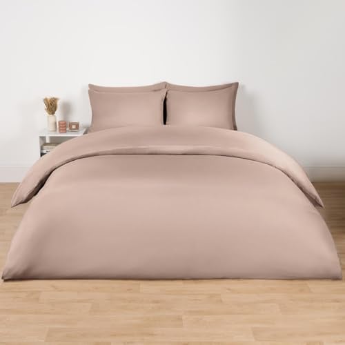 Brentfords Double Duvet Set, Super Soft Microfibre Polyester Plain Dyed Quilt Bedding Set Luxurious Warm Cosy Comfy Double Duvet Cover with 2 Pillowcases, Mink