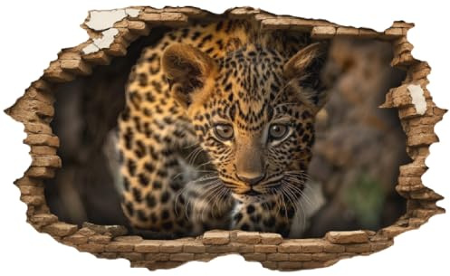 Samunshi® Wandtattoo Wandriss mit Leopard Fenster in andere Welt Portal Wanddekoration Wandsticker für Kinderzimmer Wohnzimmer Wanddeko Küche 30x18cm