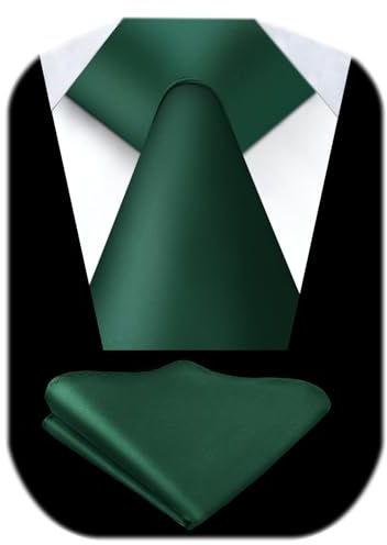 URAQT Cravatta Uomo Tinta Unita e Fazzoletto, 8CM Elegante Classico Cravatta Set, 23 * 23CM Pochette, per il Matrimonio Festa - Verde Scuro