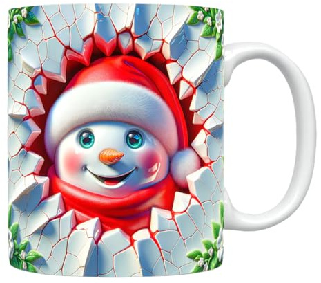 Huayeex Tazas Navideñas,Tazas De Cerámica 3D Navideñas - Diseño 3D De Muñeco De Nieve 350ml Con Asa Para Bebidas Fiestas Cumpleaños Cocina