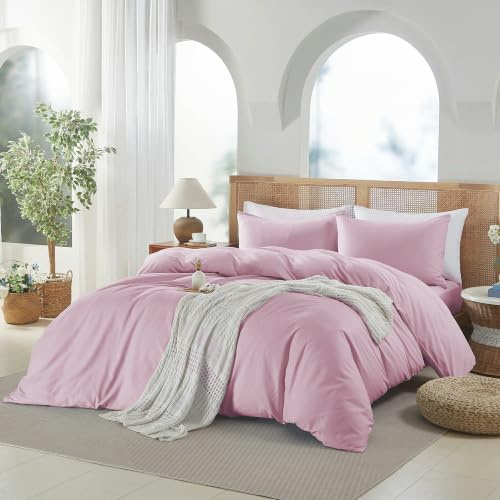 DXHOME Bettwäsche 135x200 Baumwolle Rosa Altrosa Uni Lyocell Seide Weich Atmungsaktiv Einfarbig e Bettwäsche Einzelbett Bettbezug Set 2teilig mit Reißverschluss + 1 Kissenbezug 80x80 cm