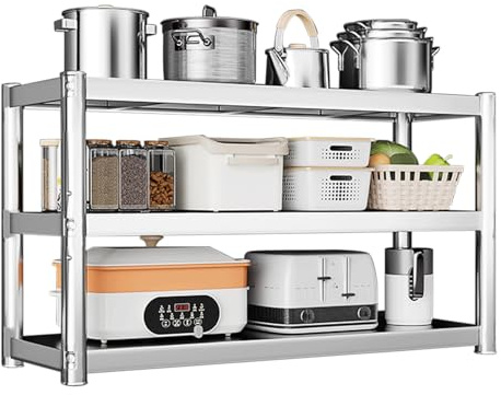 MARXAN Industrial Kitchen Shelf - 3-Tier Wall-mounted Storage Shelves, Adjustable Rack Garage Shelving Unit, Stainless Steel Bathroom Organizer Plant Stand Shelf(60x30x75cm)