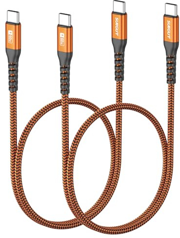 SUNGUY USB C to USB C Cable, 【0.5mx2】 PD 60W Type C to Type C Fast Charging Cable for iPad Pro 2020, MacBook Pro 2020,iPad Air 4, Pixel, Switch etc | Type C Charger Cord Compatible for iPhone 17/16/15 Series, Samsung Galaxy S23/24 Ultra, MacBook Air/Pro, iPad Pro/Air -Orange
