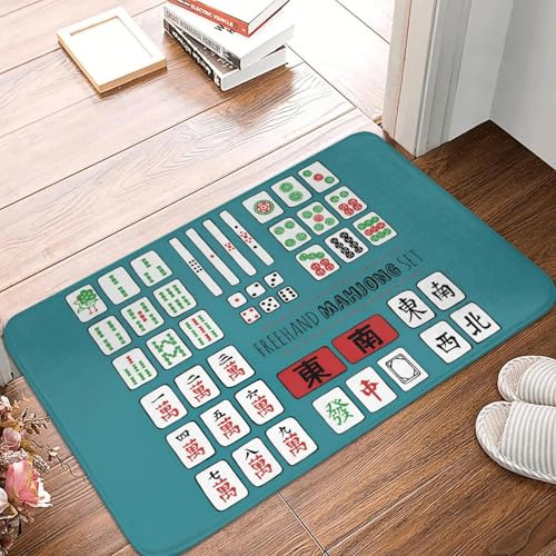 EAEQKOUC 3D Mahjong Tile Game Pattern Front Door Mat Anti-Slip Indoor Waterproof Doormat Garden Garage Entrance Rug Carpet-40x60cm