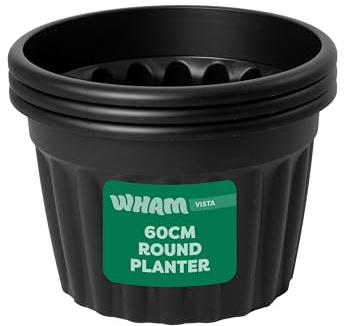 Wham Vista 3 x 60cm Round Plastic Garden Planters | 100% Recycled Plastic | Weather Resistant & Lightweight | Indoor & Outdoor Use | Drainage in UK | Slate/Black