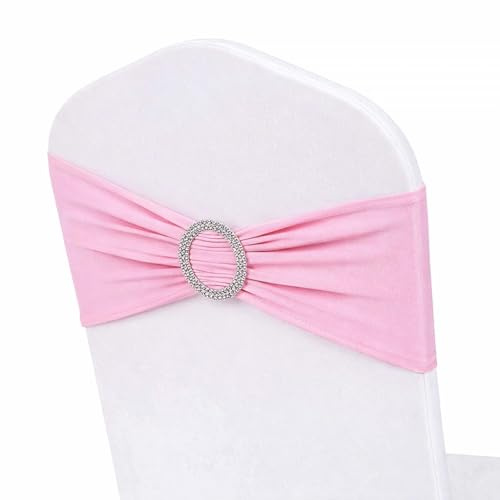 Cosmo Celebrations® Stretch Stuhlschärpen, 25 Stück mit Schnalle (Rosa) | Spandex-Stretch, Vorgebundene Schleife, Wiederverwendbar, Hochzeit, Bankett & Party