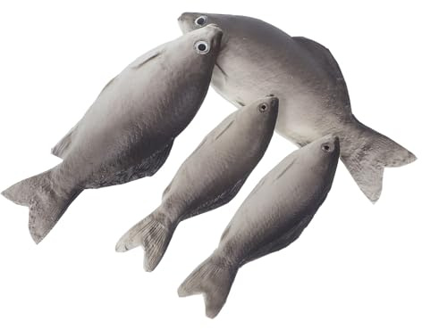 Realistische Fischfiguren 4 Stück aus Pu Silber für Küche | Lebensechtes Design, Leicht und Tragbar, Vielseitig Nutzbar, Feine Verarbeitung, Restaurantdekoration Zufällige Farbe