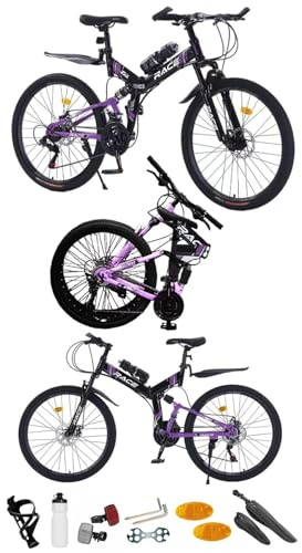 Rexhan 24, 26”, 27.5 Inch Mountain Bike, Foldable Adult & Teenager Bicycle, City Bike, Commuter Cycle, Unisex Men & Women MTB, Dual Suspension,19 KG Lightweight, Dual Disc Brake, 21 Speed