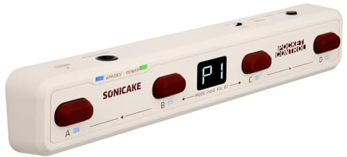SONICAKE Wireless MIDI Foot Controller 4 Taster mit App-Steuerung | BT Fußschalter Pocket Control (Weiß)
