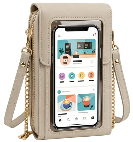 WstaIutno Women's Touch Screen Mobile Phone Messenger Bag, Touchscreen Crossbody Phone Wallet, Anti-Theft Leather Bag with Blocking Card Slots